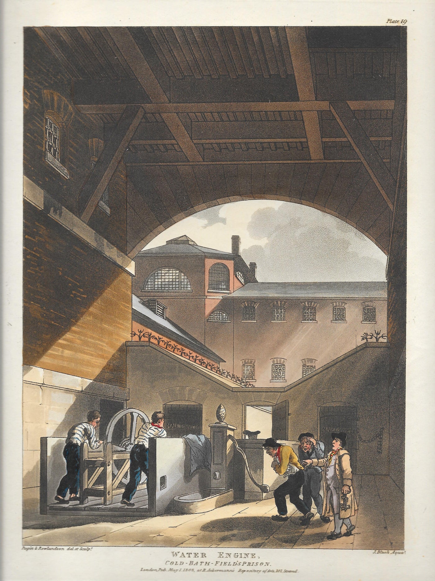 Coldbath Field's Prison or Middlesex House of Correction Clerkenwell London 1808  original antique hand-coloured aquatint.
