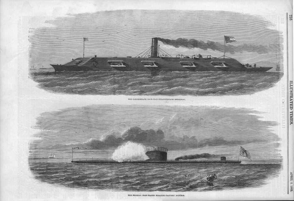 CSS Merrimac USS Monitor American Civil War antique print