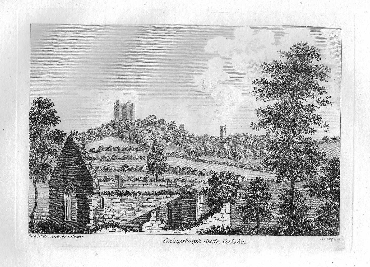 Conisbrough Castle antique print 1785