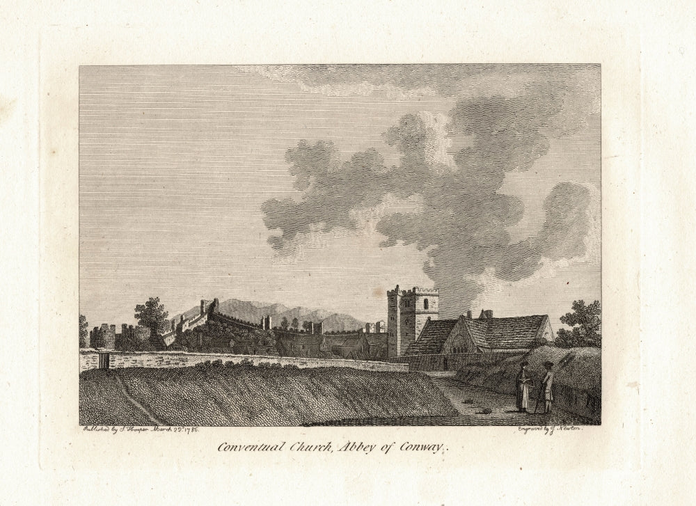 Conventual Church of the Abbey of Conway Wales antique print 1786