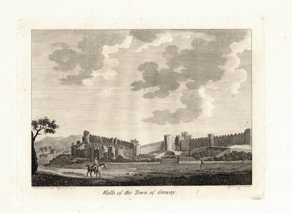 Conway Town Walls Wales antique print 1786