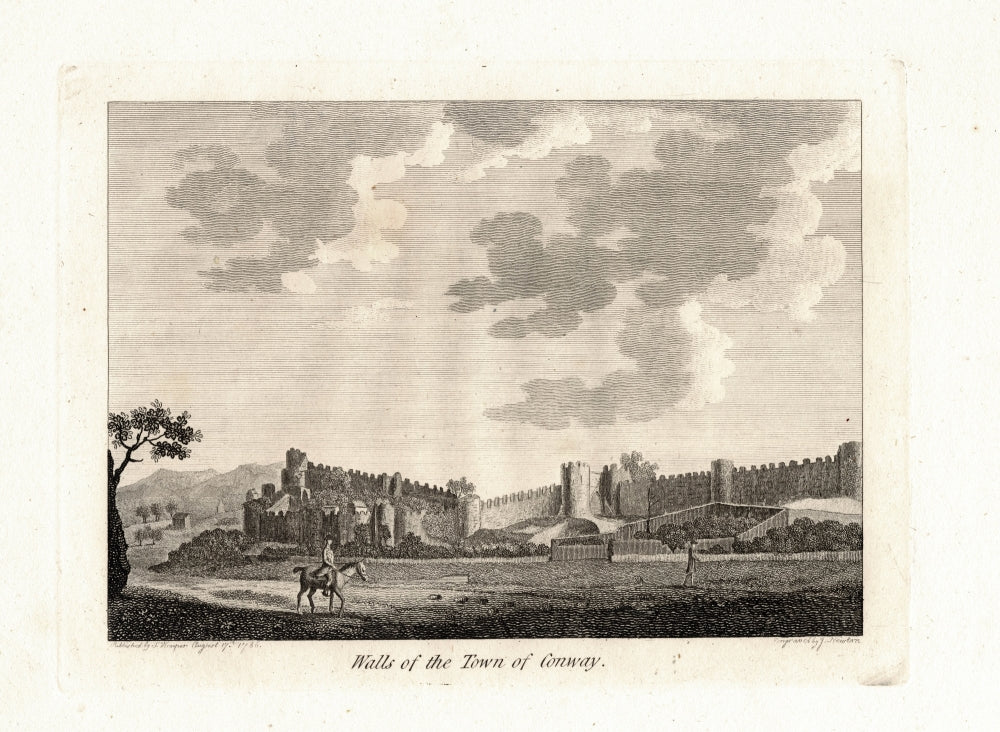 Conway Town Walls Wales antique print 1786