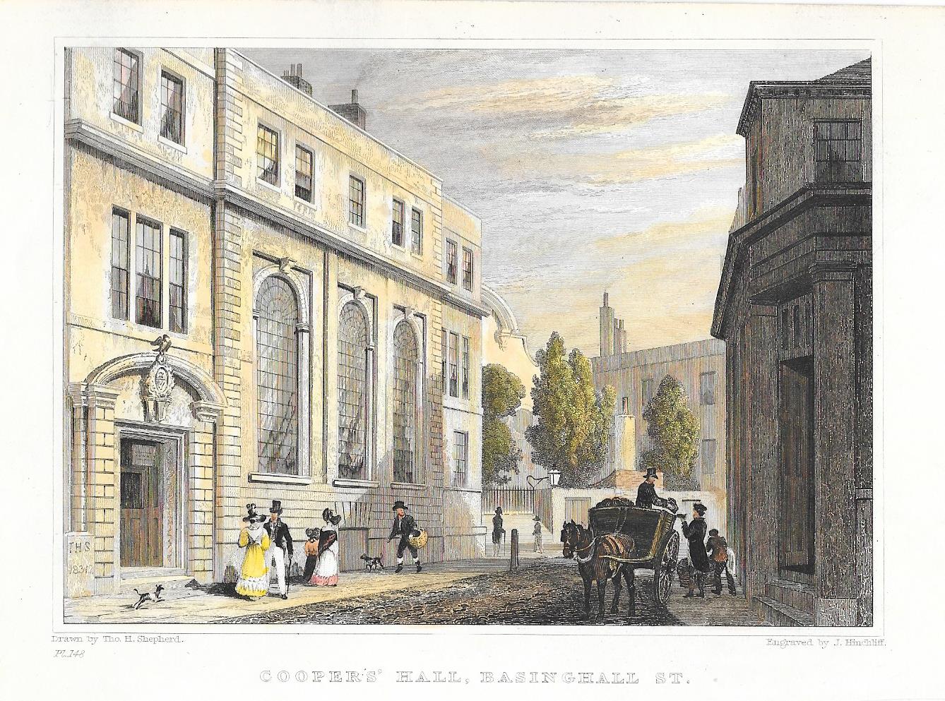 Coopers Hall City of London antique print 1831