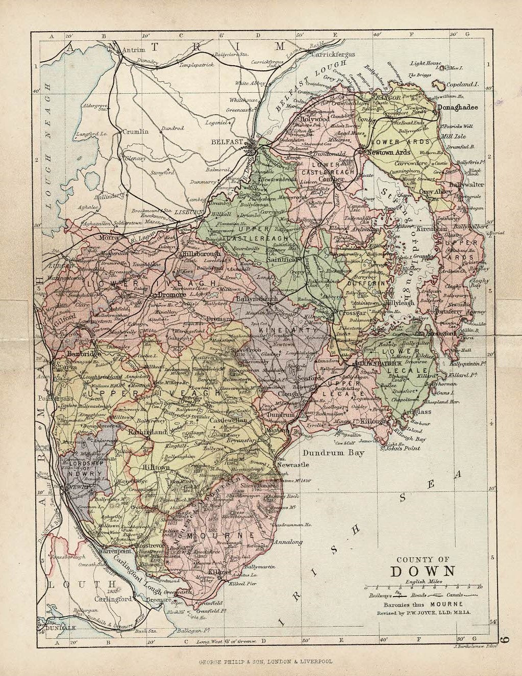 County Down Ireland antique map 1882