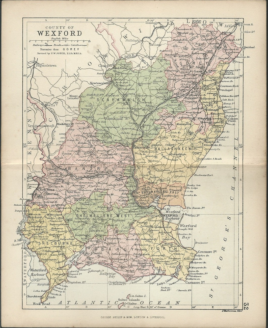Wexford Ireland antique county map 1882