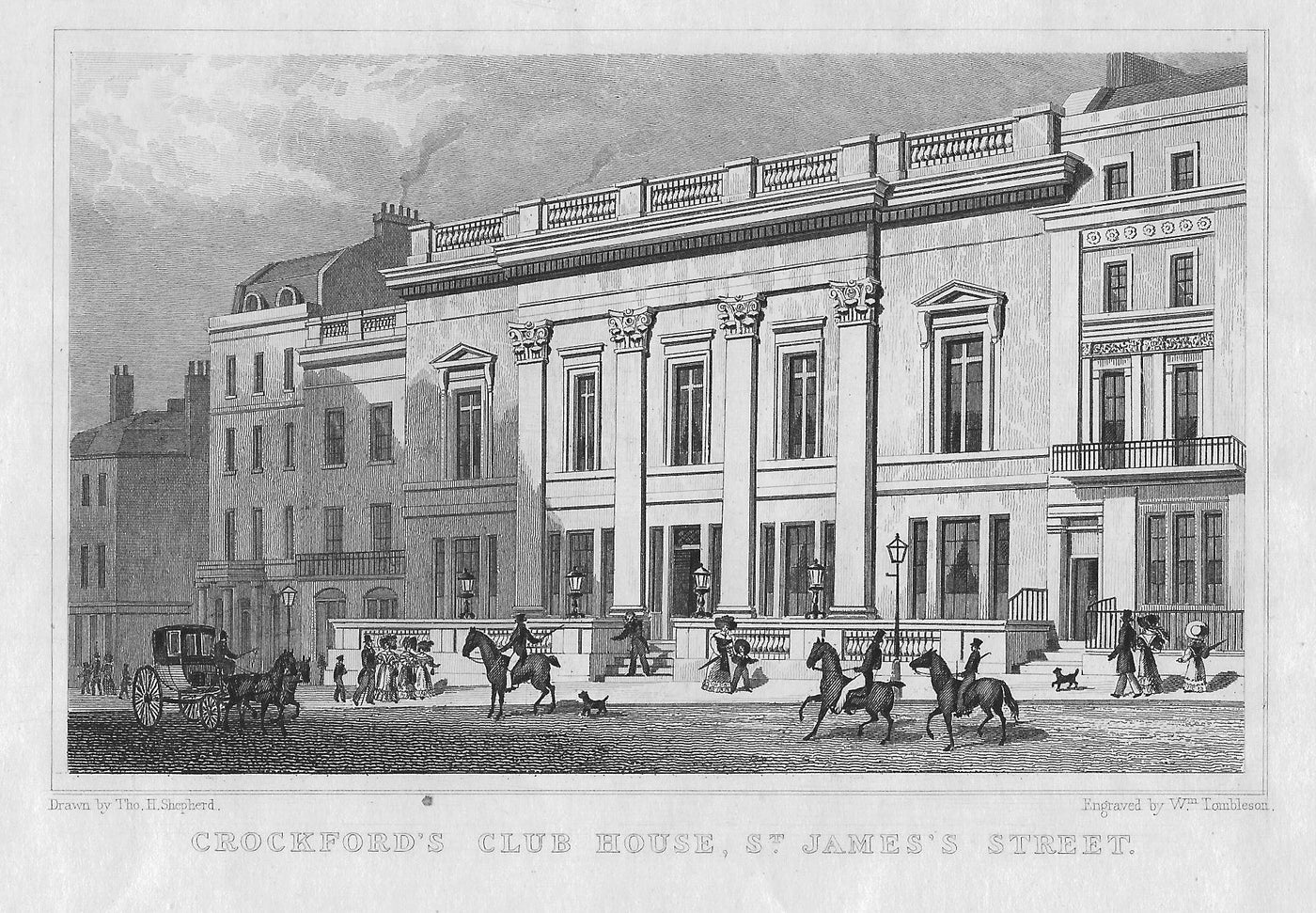 Crockford's Club House London antique print 1830