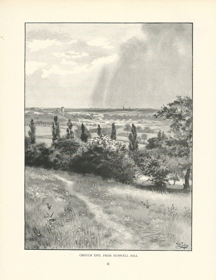 Crouch End from Muswell Hill antique print 1893