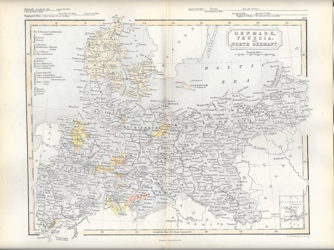 Denmark Prussia Germany antique map 1871