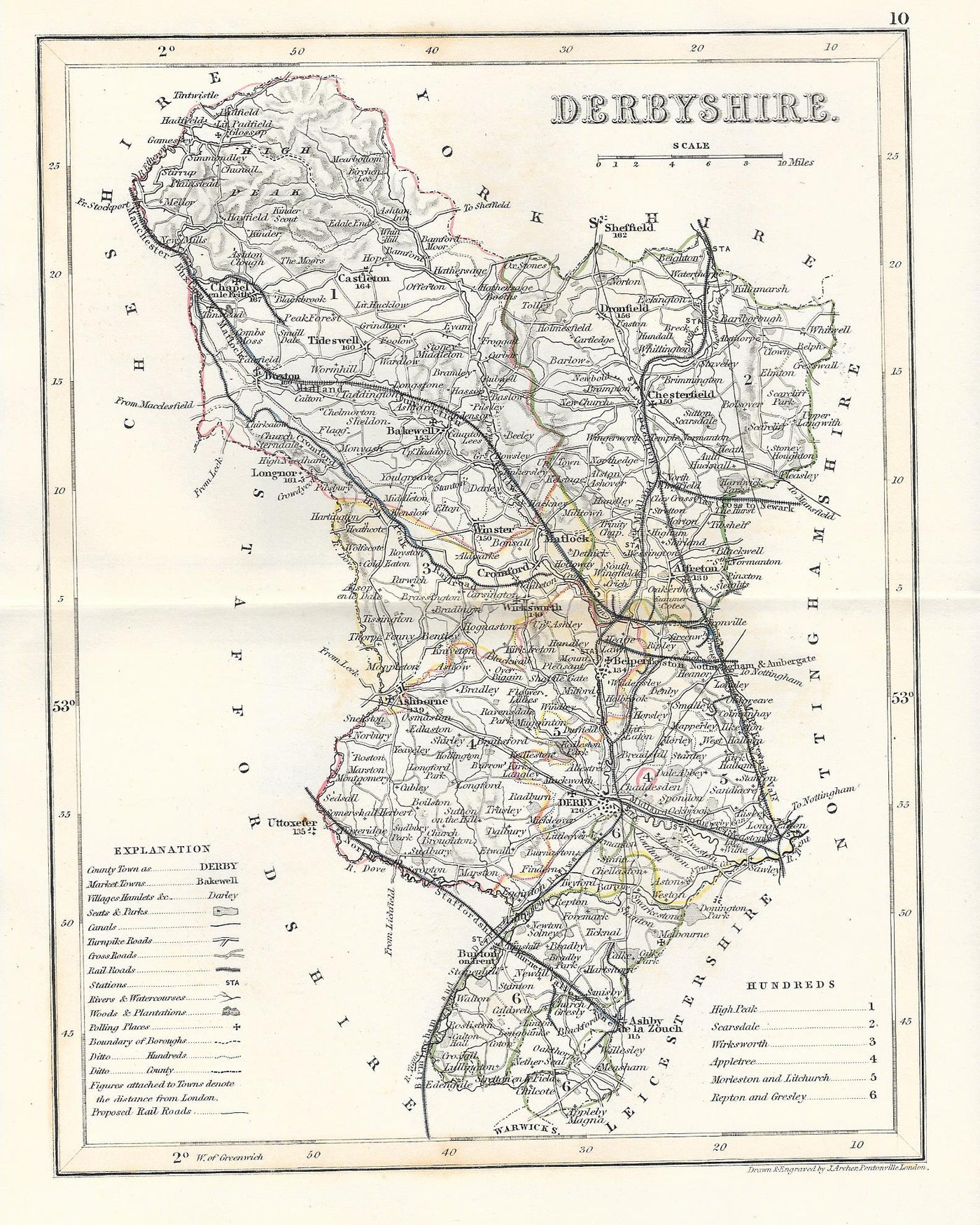 Derbyshire antique map 1845