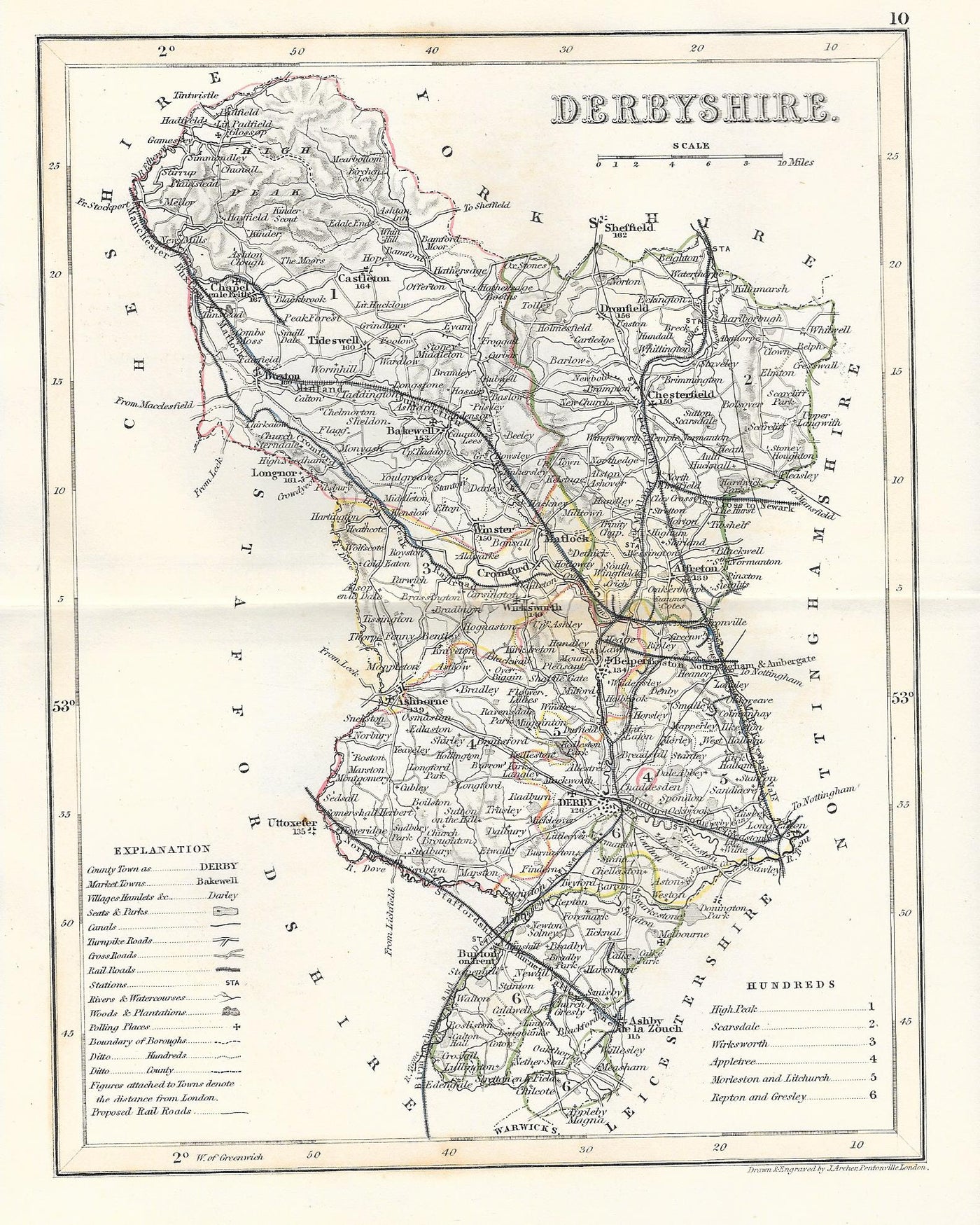 Derbyshire antique map