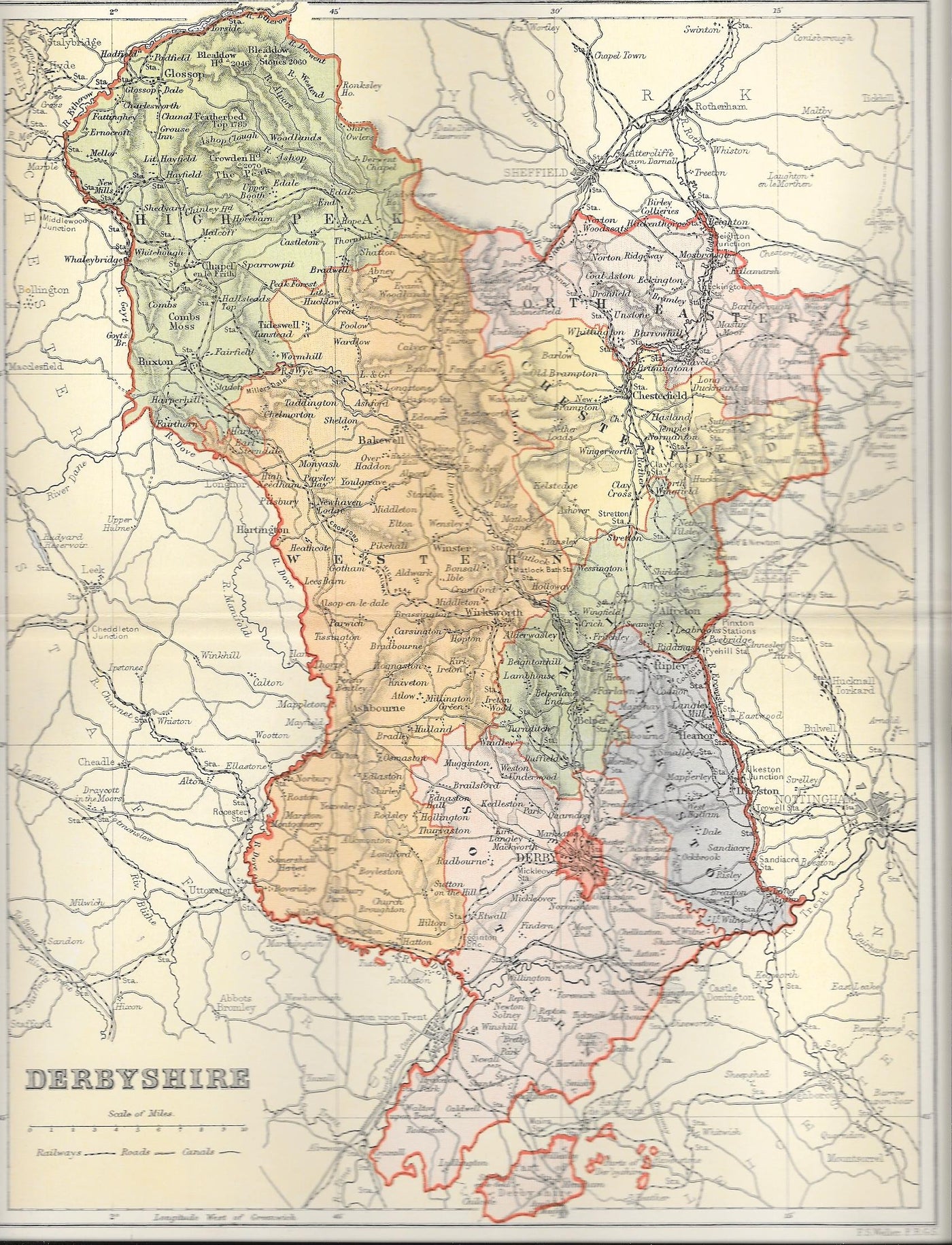 Derbyshire antique map 1895