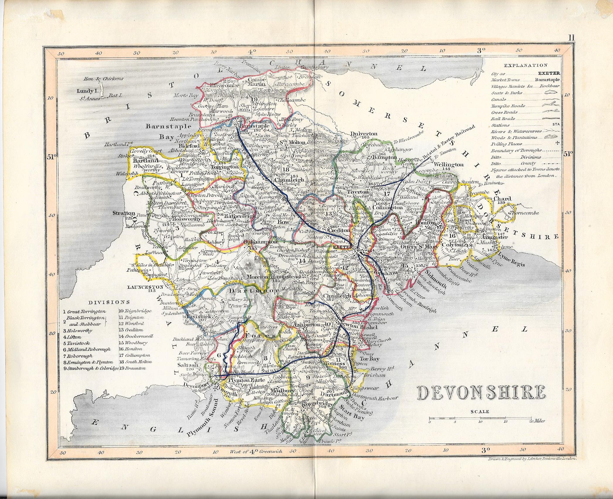 Devon antique map 1845 Maps and - Devonshire Antique Map 1845 Dugdale 