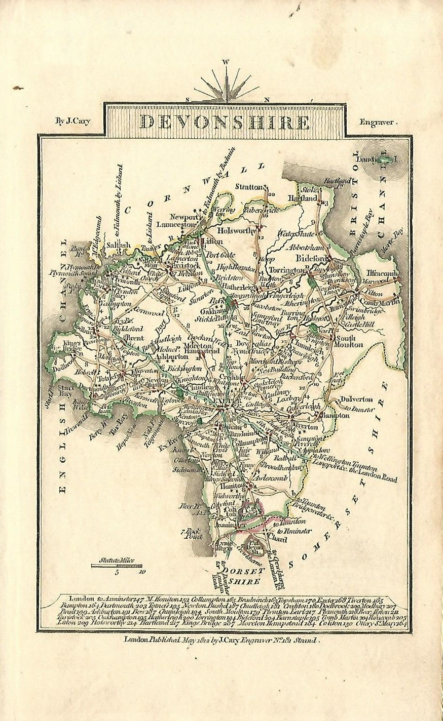 Devon antique map (Devonshire) by cartographer John Cary 1812