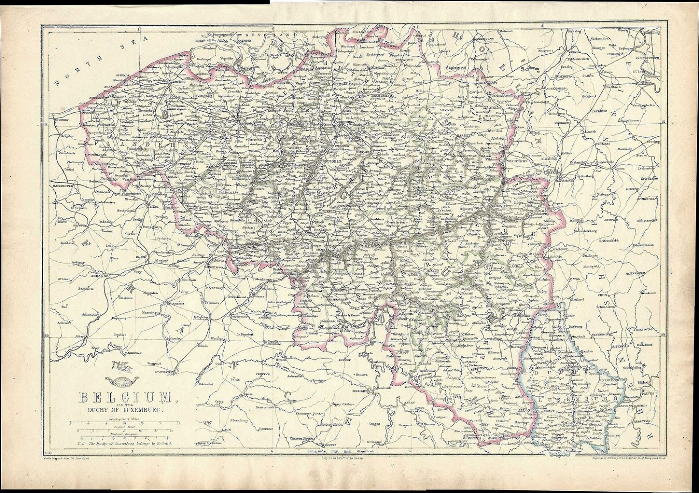 Belgium antique map (Luxembourg) Weekly Dispatch 1863