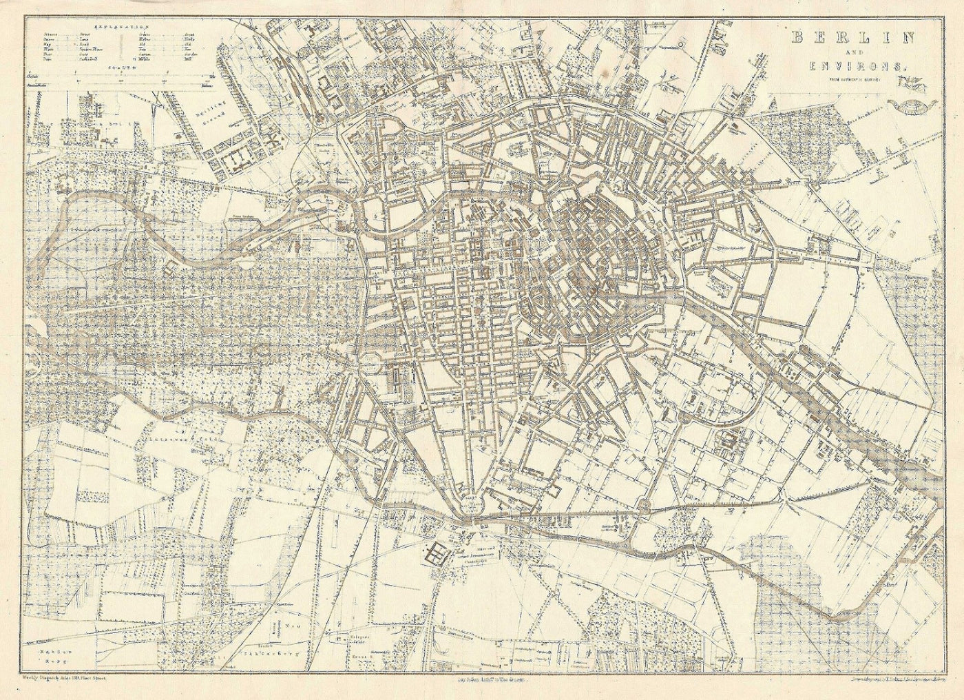 Berlin Germany Deutchland antique map published 1863