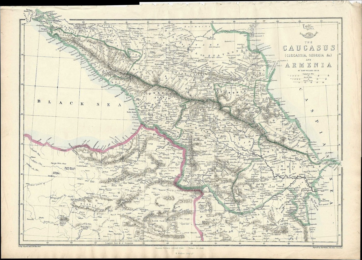 Caucasus antique map Weekly Dispatch Atlas 1863