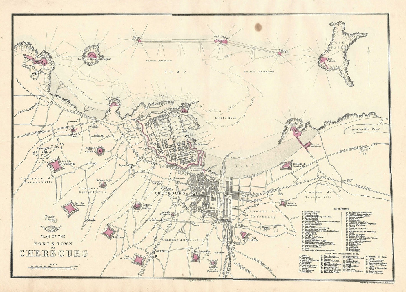 Cherbourg France antique town plan published 1863