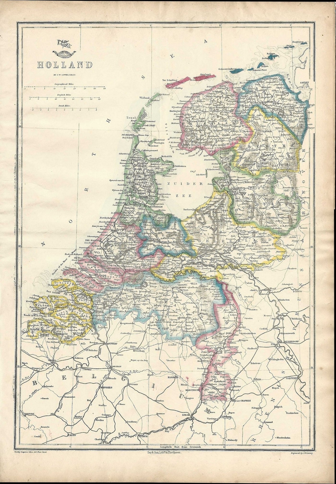Holland antique map Weekly Dispatch Atlas 1863