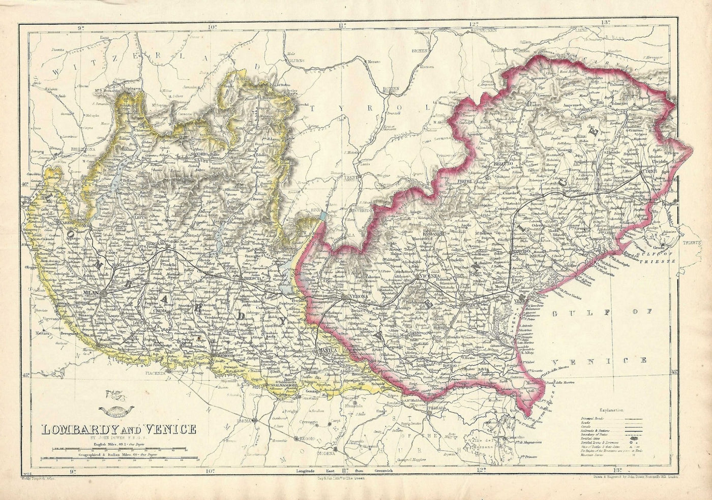 Venice antique map (and Lombardy) published 1863