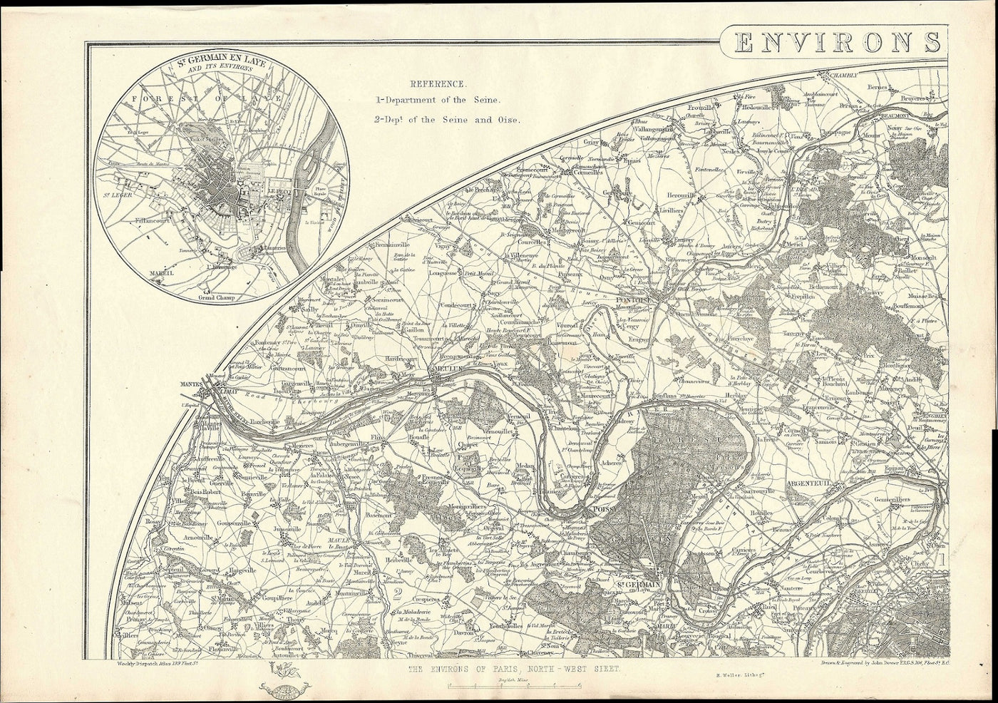 Paris antique map from Weekly Dispatch Atlas 1863