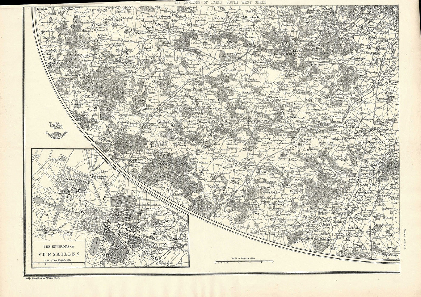 Paris antique map from Weekly Dispatch Atlas 1863