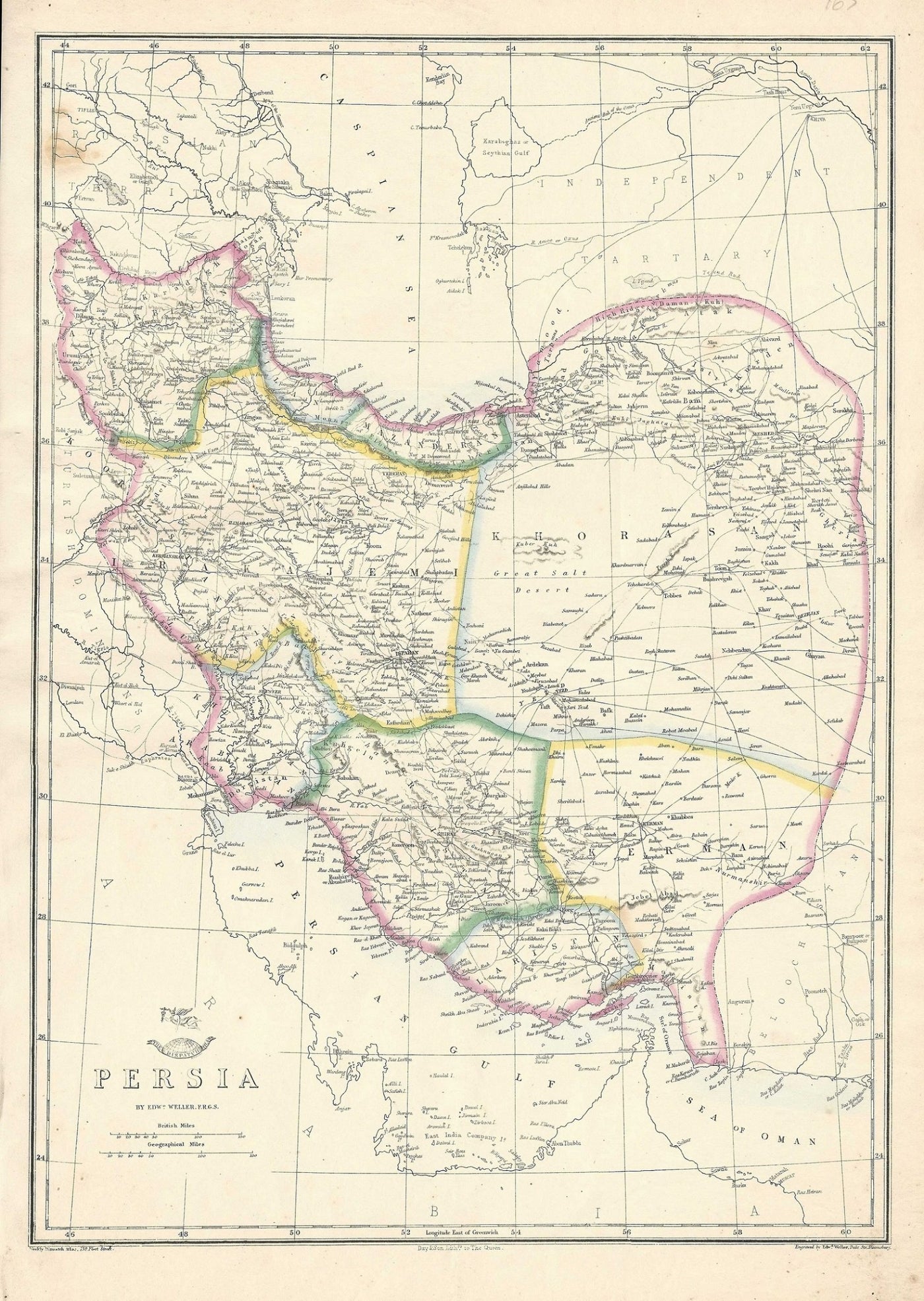Persia Iran antique map from Weekly Dispatch 1863