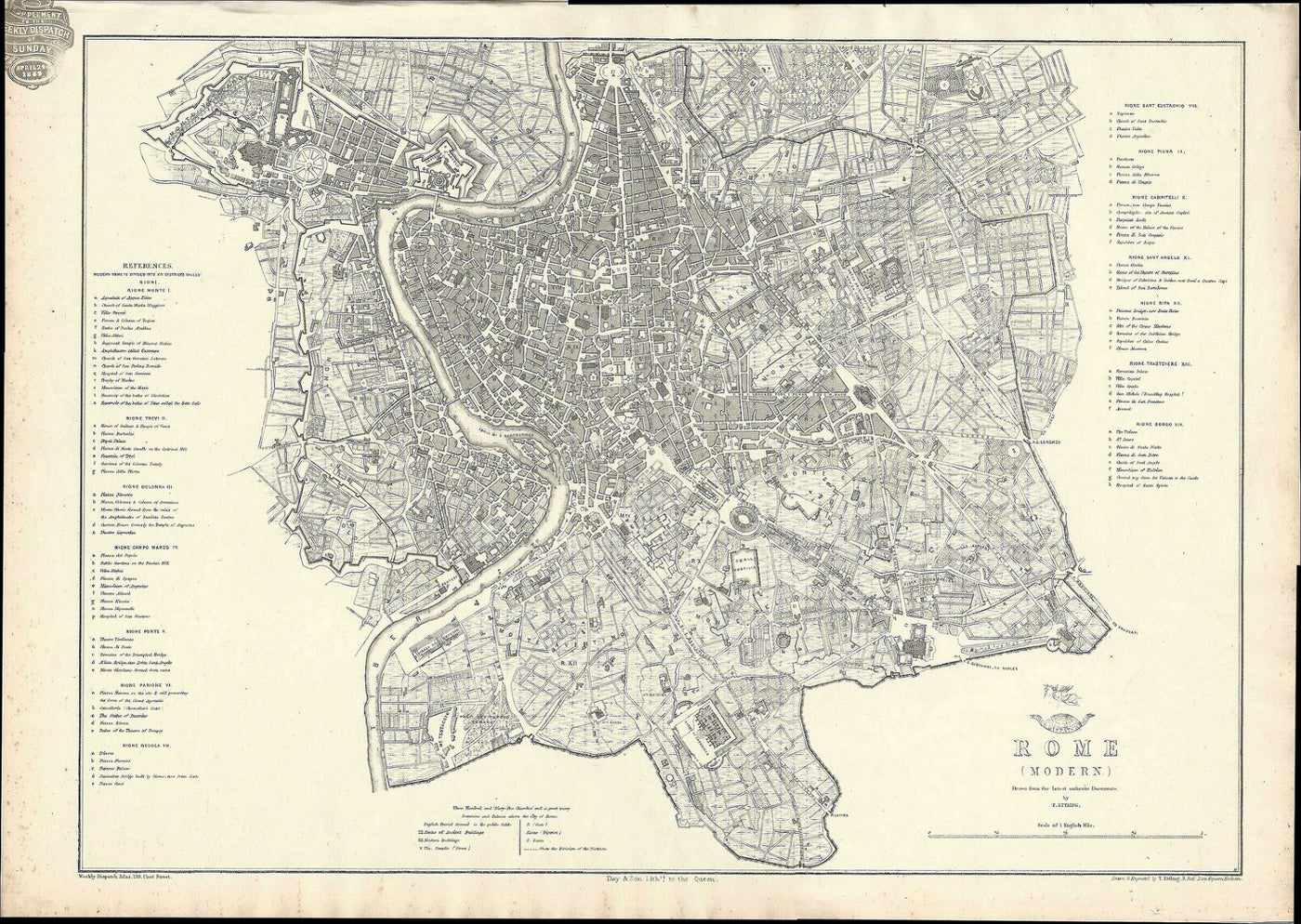 Rome Italy antique map published 1863