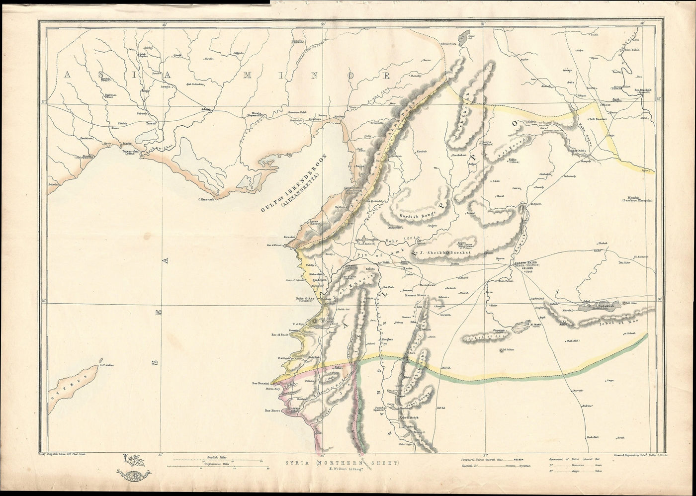 Syria antique map from Weekly Dispatch Atlas 1863