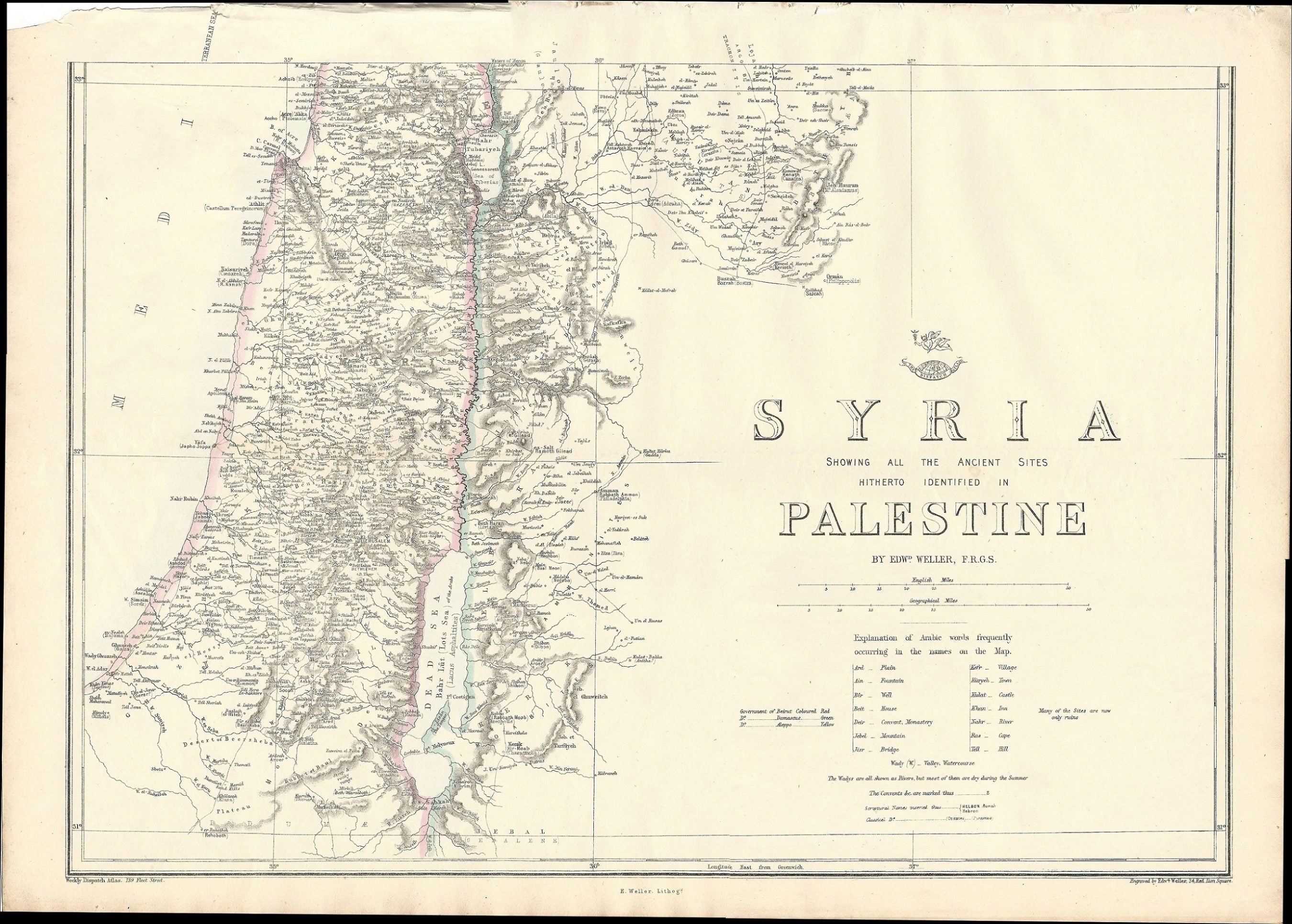 Palestine Syria antique map published - Dispatch Atlas 1863 LOW Syria South Antique Map E1521213283246 