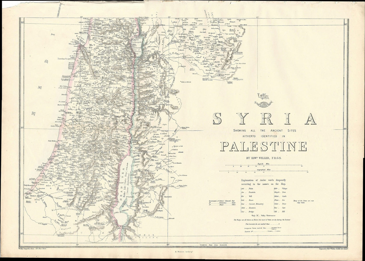 Palestine Syria antique map published 1863