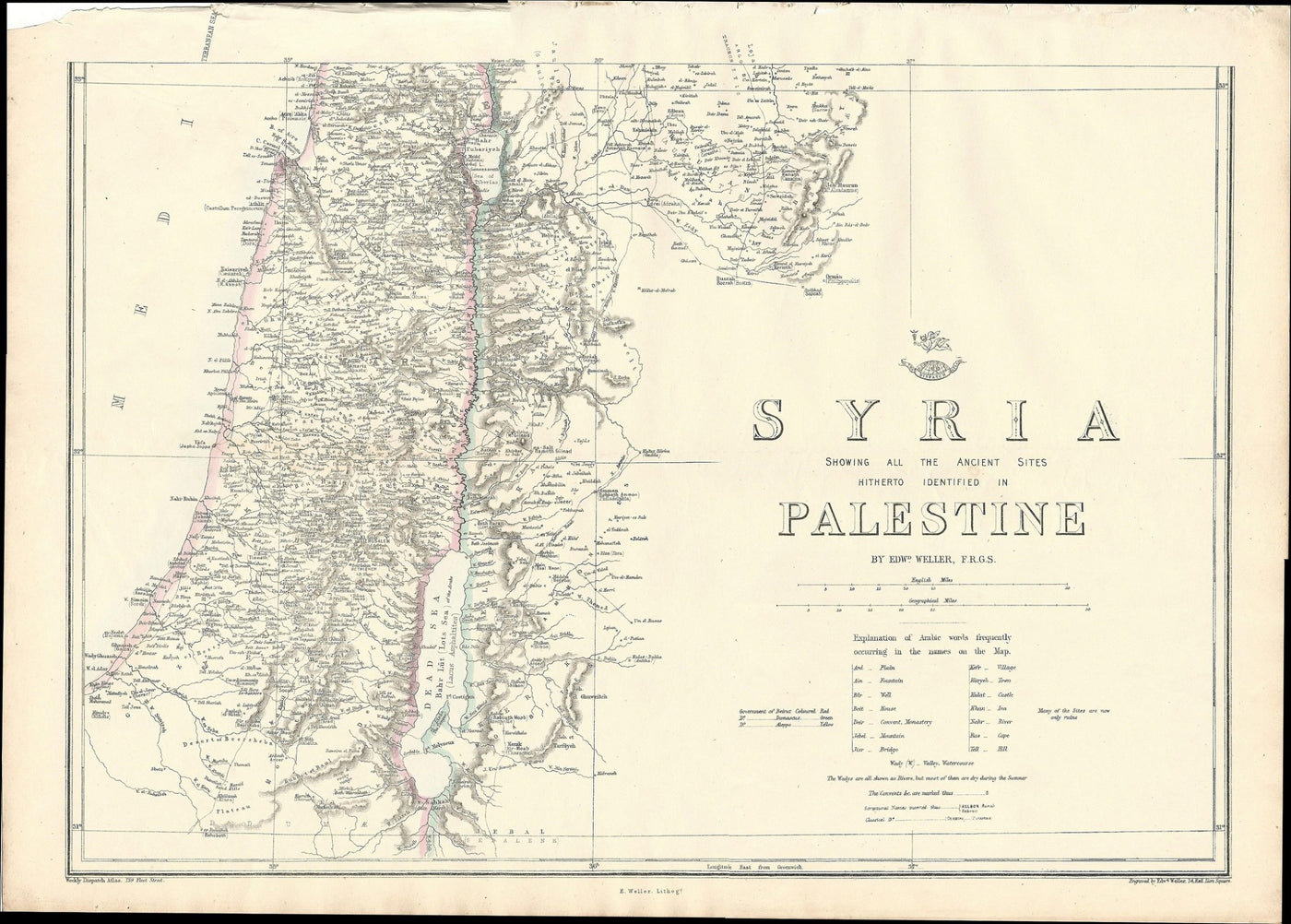 Palestine Syria antique map published 1863