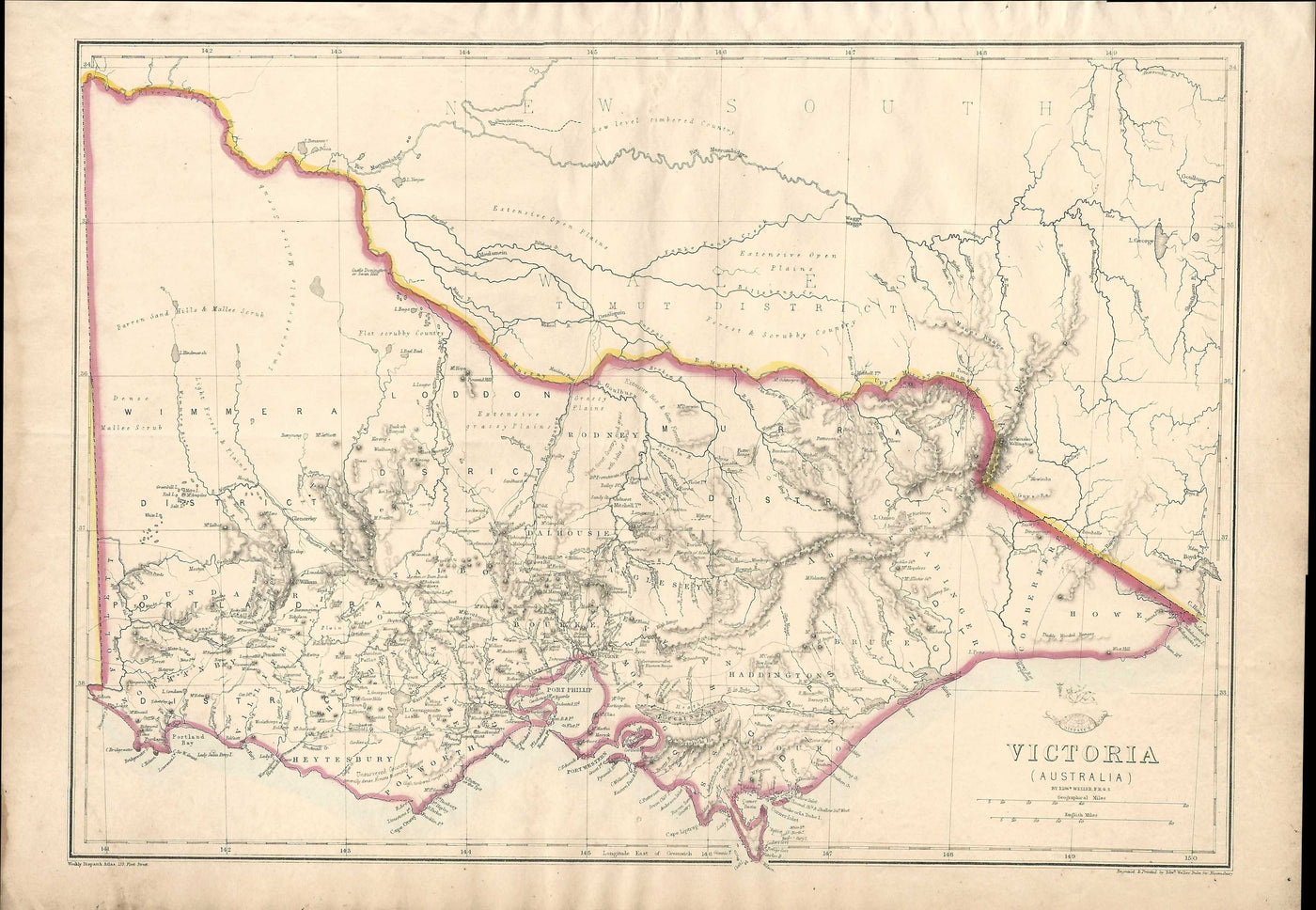 Victoria Australia antique map Weekly Dispatch Atlas 1863
