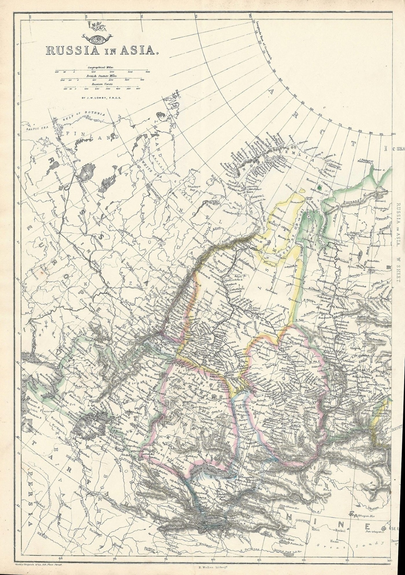 Russia in Asia antique map published 1863