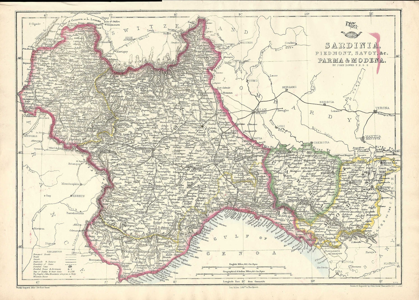 Sardinia Piedmont Savoy Parma Modena antique map