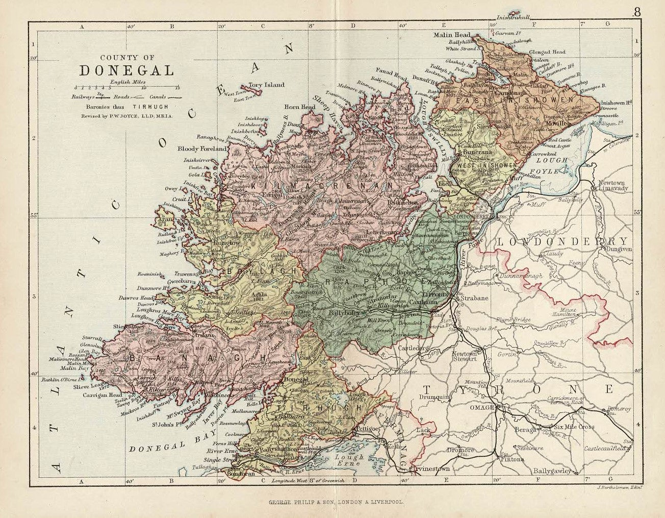 Donegal Ireland antique county map 1882