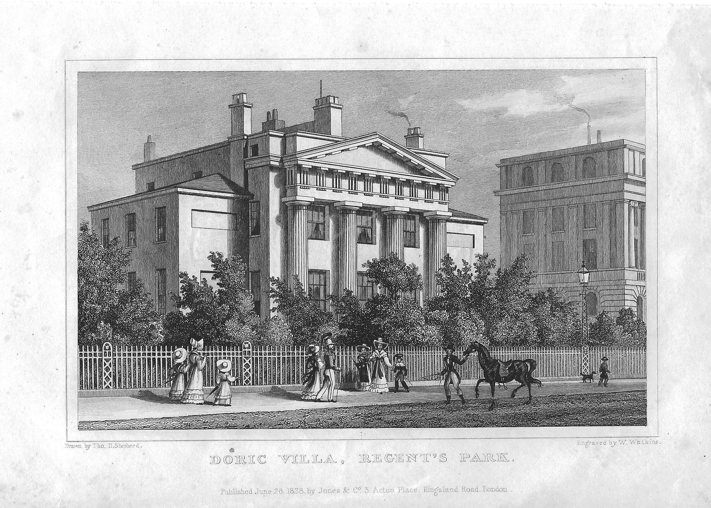 Doric Villa Regent's Park London antique print 1830