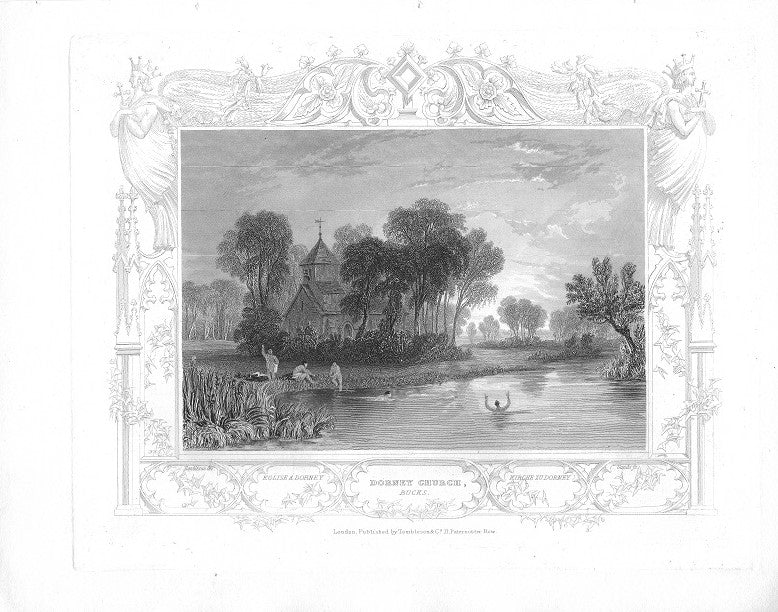 Boveney Church Buckinghamshire antique print 1840
