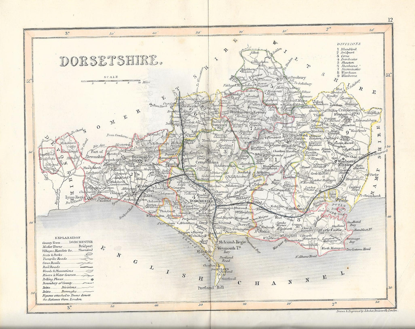 Dorset Dorsetshire antique map