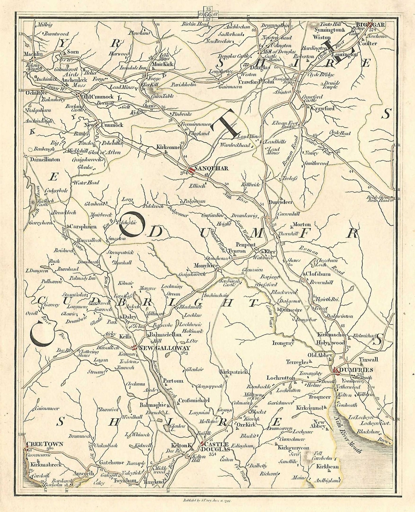 Dumfries Dumfriesshire Galloway Scotland antique map published 1794 by John Cary