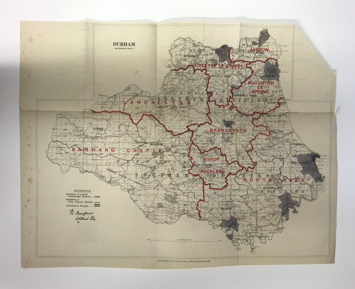 Durham antique map Ordnance Survey published 1885