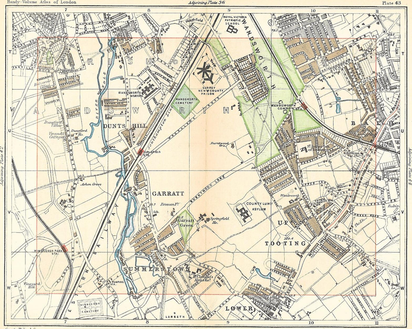 Earlsfield Tooting antique map 1891
