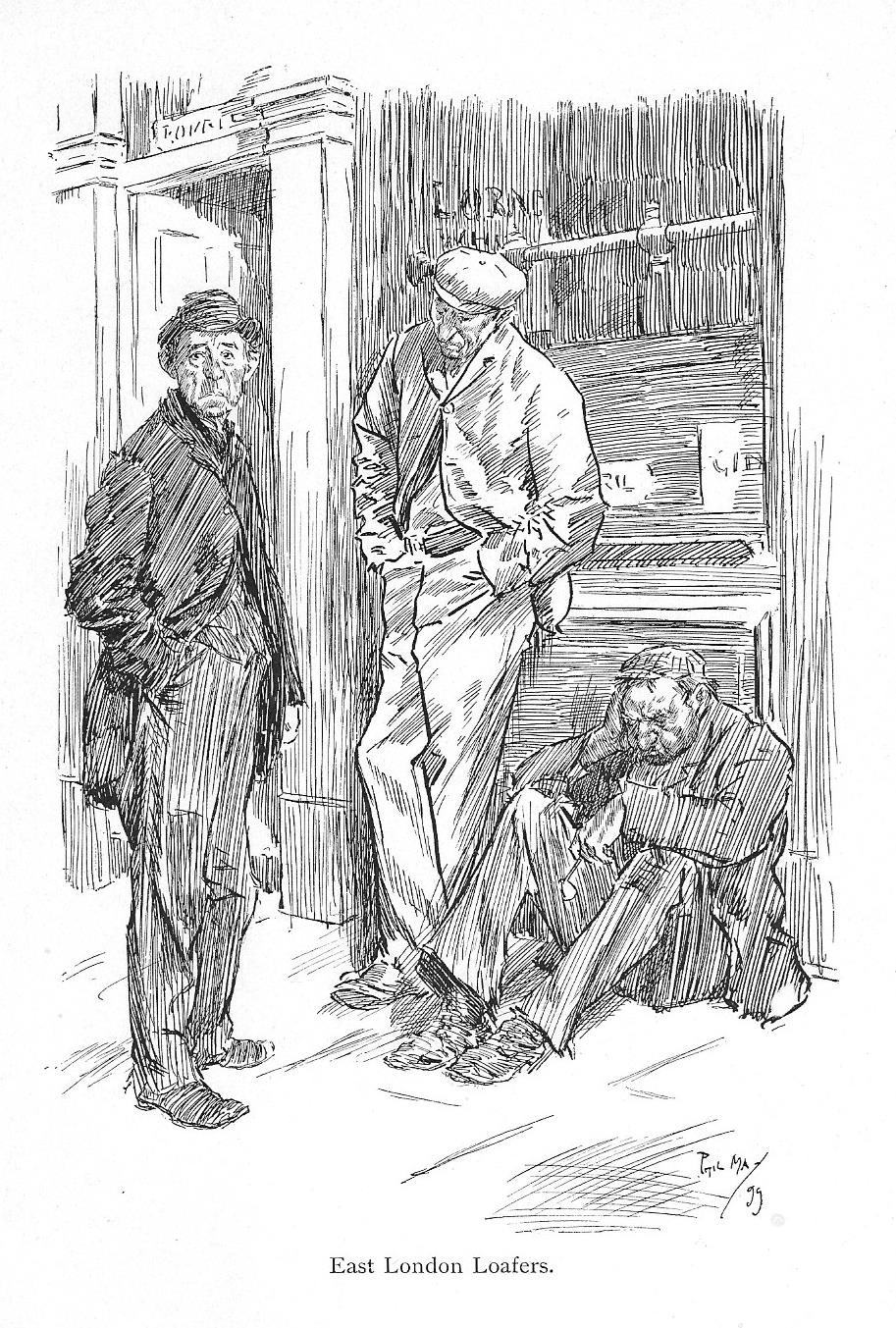 East London loafers by Phil May antique print 1902