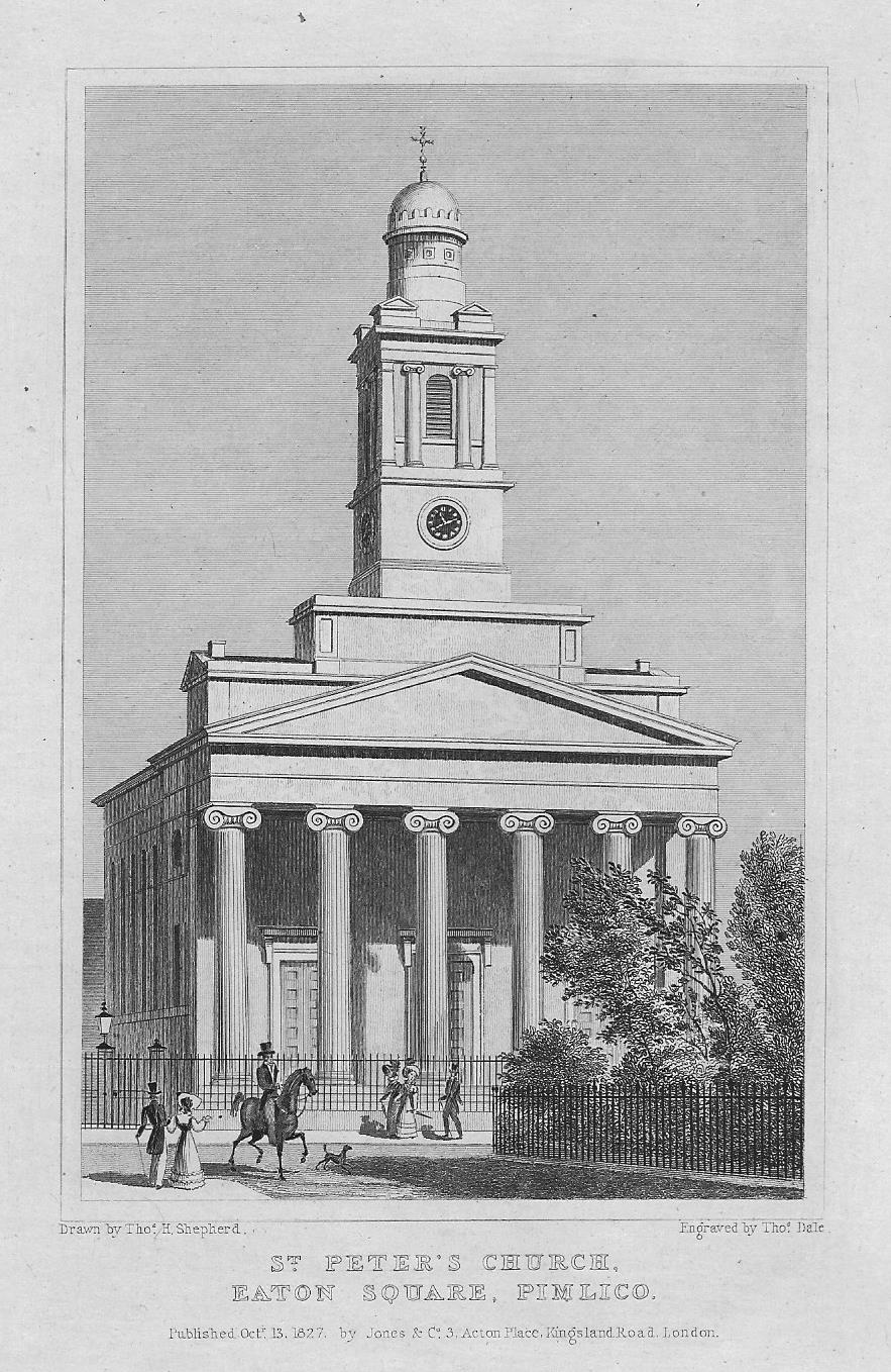 Eaton Square Belgravia St Peter's Church antique print 1830