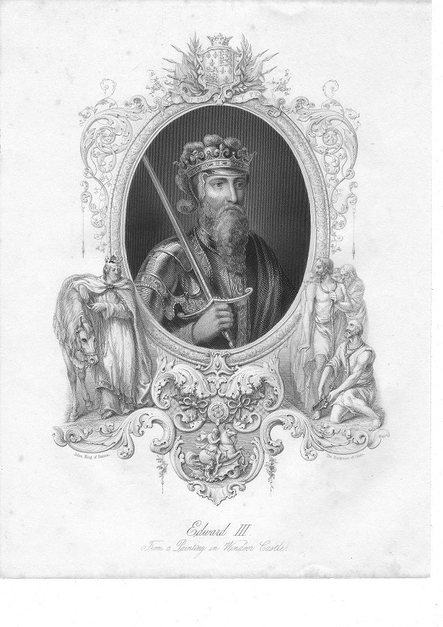 King Edward III original steel engraved antique print 1868