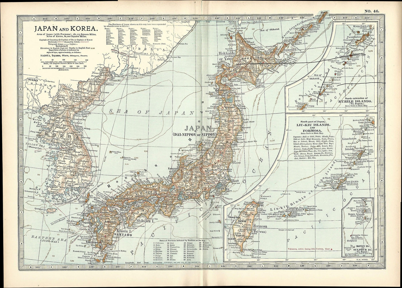 Japan and Korea antique map from Encyclopedia Britannica 1903