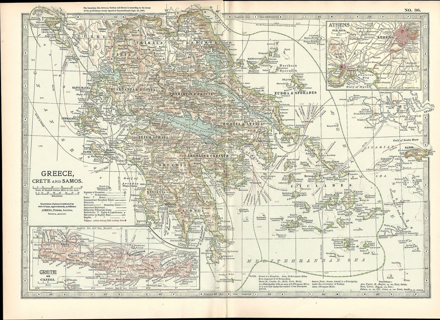 Greece with Crete & Samos antique map Encyclopaedia Britannica 1903