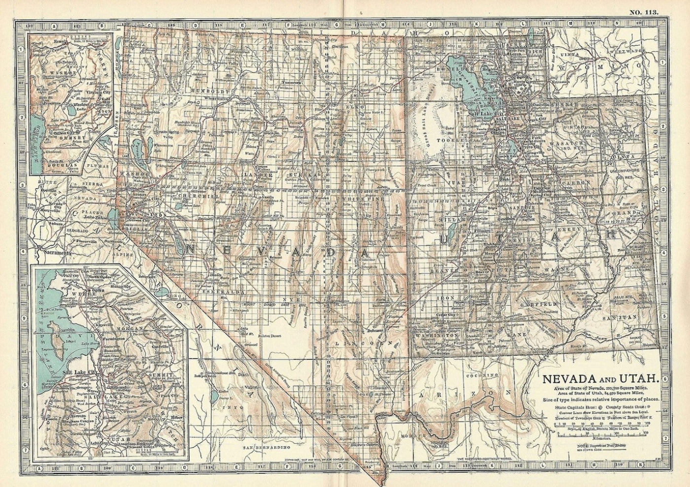 Nevada and Utah antique map Encyclopedia Britannica 1903