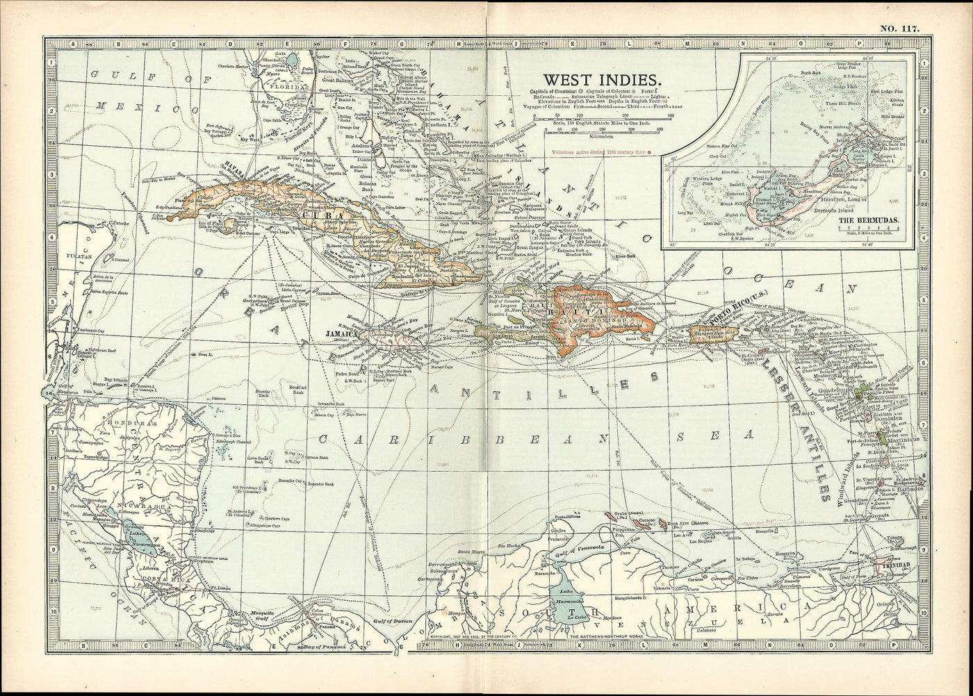 West Indies, antique map Encyclopedia Britannica 1903
