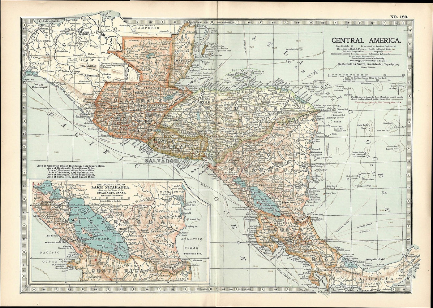 Central America antique map Encyclopedia Britannica 1903