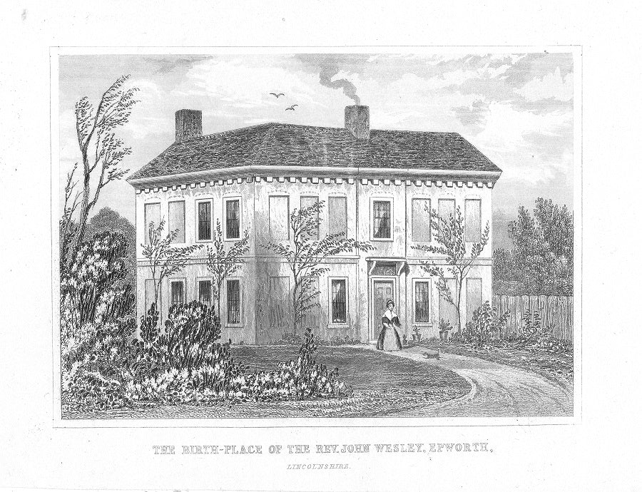 Epworth Lincolnshire birthplace of John Wesley antique print 1845